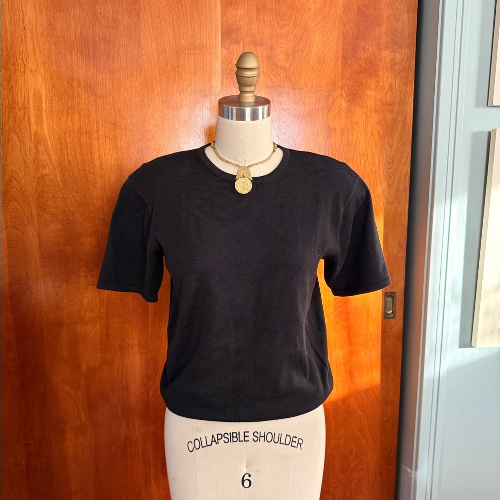 Vintage David Hollis Knit Black Short Sleeve Women's Top S